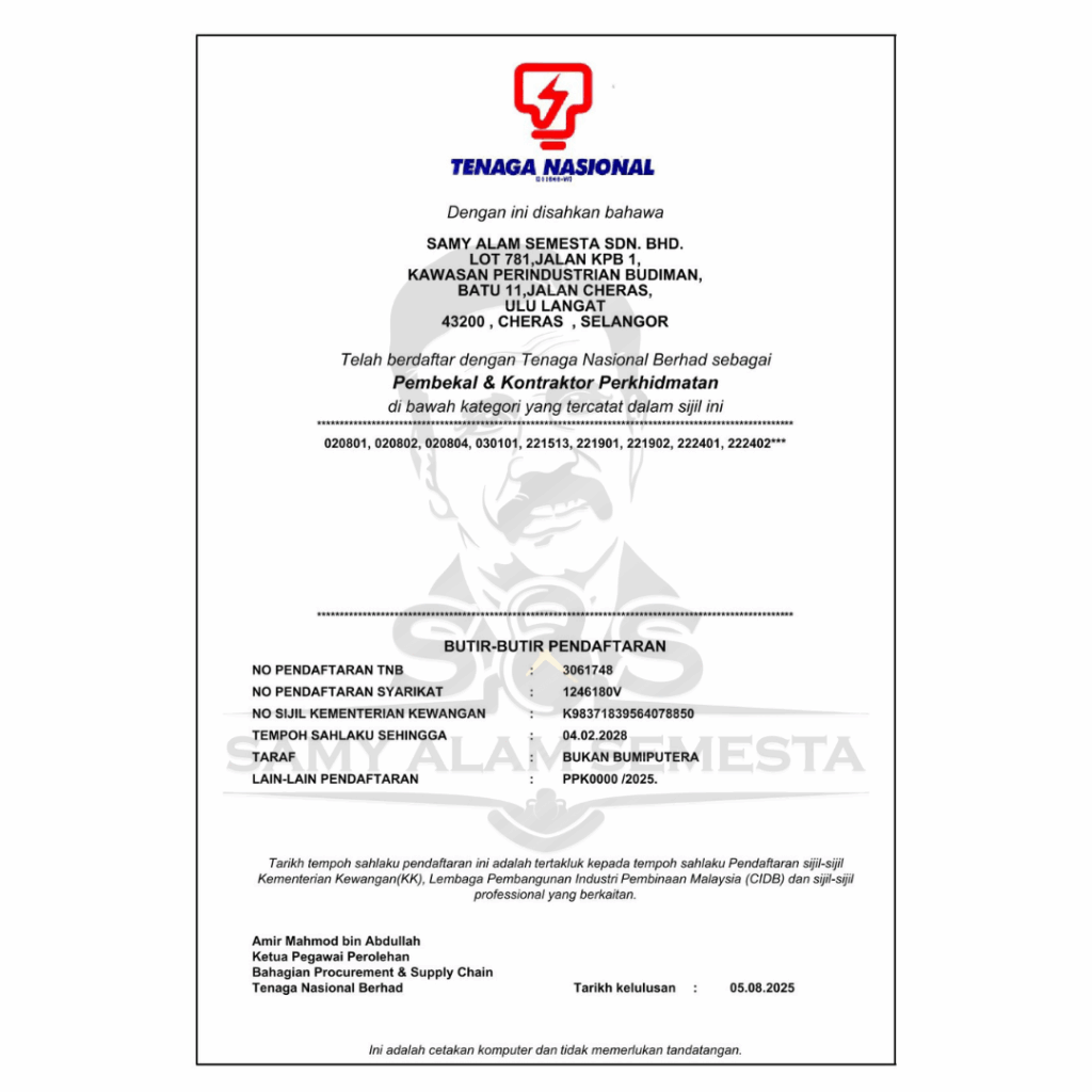 Compliant TNB pembekal dan kontraktor