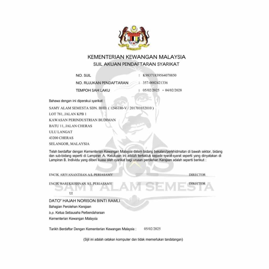 Samy Alam Semesta Sdn Bhd KL Selangor Scrap metal collection and disposal services ESG-compliant MOF 20251117-1