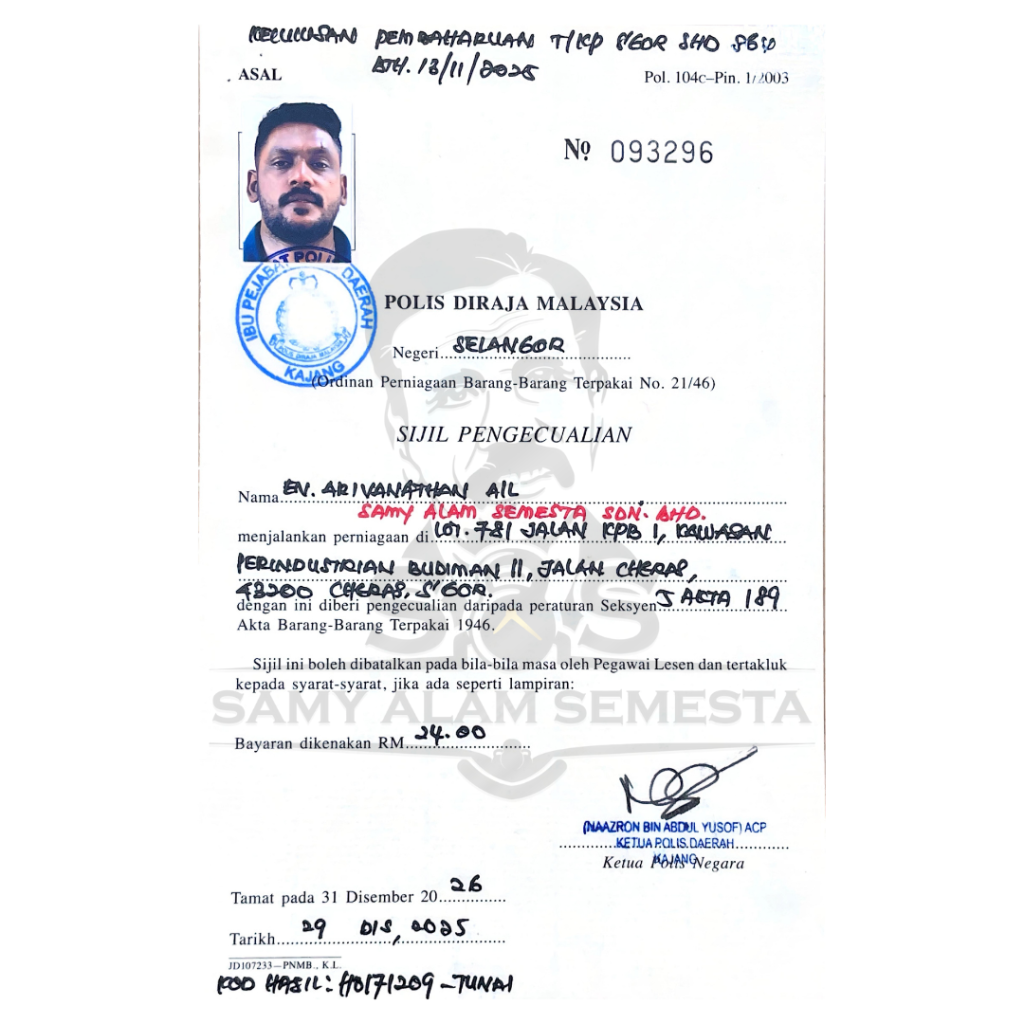 Samy Alam Semesta Sdn Bhd KL Selangor Scrap metal collection and disposal services ESG-compliant PDRM 104c Permit-1